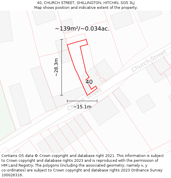 40, CHURCH STREET, SHILLINGTON, HITCHIN, SG5 3LJ: Plot and title map