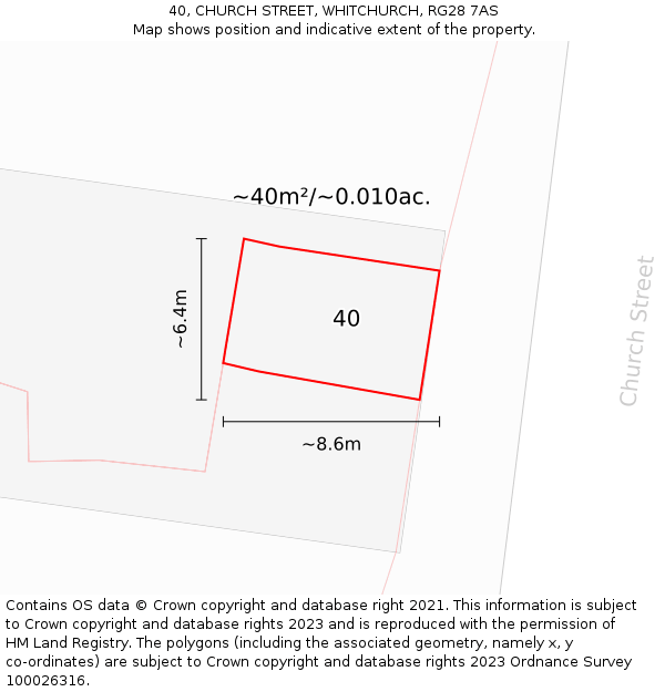 40, CHURCH STREET, WHITCHURCH, RG28 7AS: Plot and title map