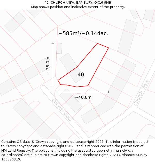 40, CHURCH VIEW, BANBURY, OX16 9NB: Plot and title map