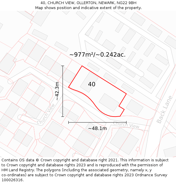 40, CHURCH VIEW, OLLERTON, NEWARK, NG22 9BH: Plot and title map