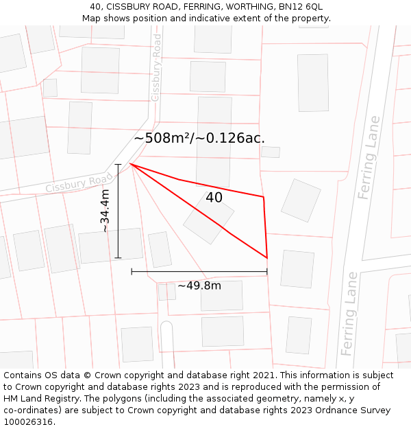 40, CISSBURY ROAD, FERRING, WORTHING, BN12 6QL: Plot and title map