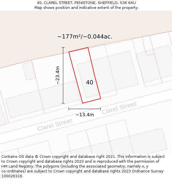 40, CLAREL STREET, PENISTONE, SHEFFIELD, S36 6AU: Plot and title map