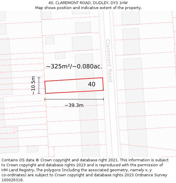 40, CLAREMONT ROAD, DUDLEY, DY3 1HW: Plot and title map