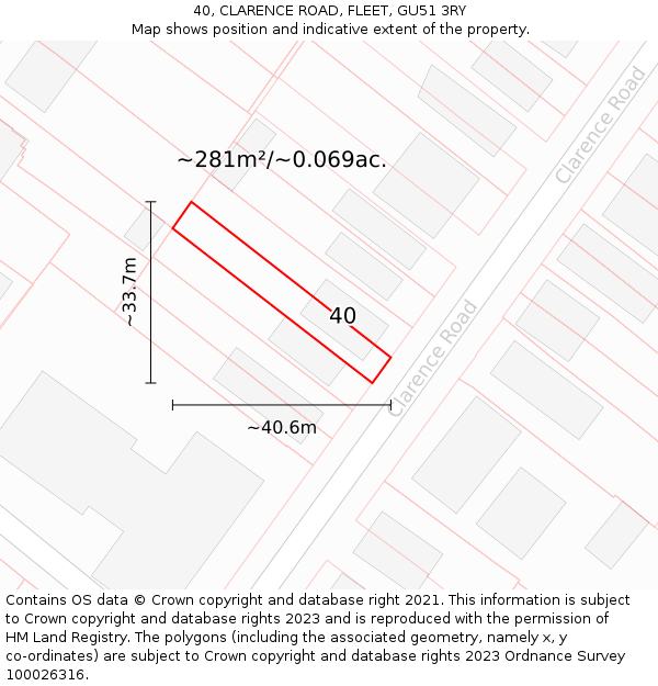 40, CLARENCE ROAD, FLEET, GU51 3RY: Plot and title map