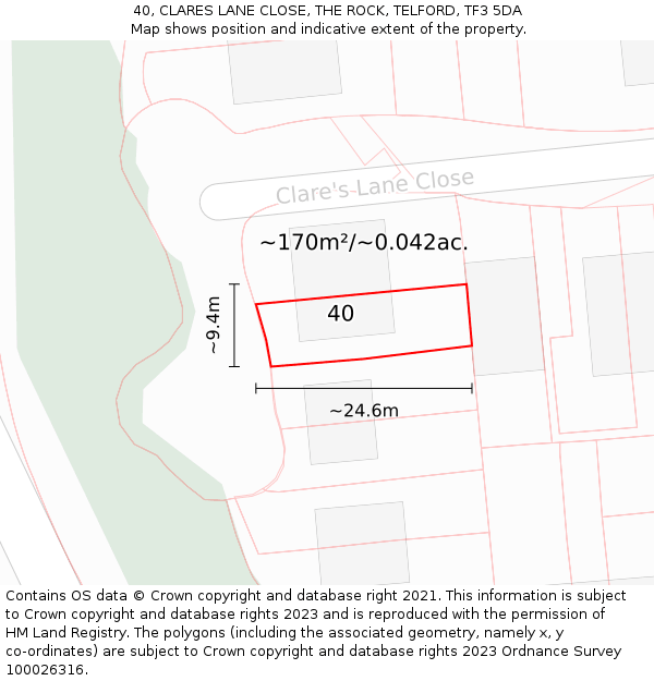 40, CLARES LANE CLOSE, THE ROCK, TELFORD, TF3 5DA: Plot and title map