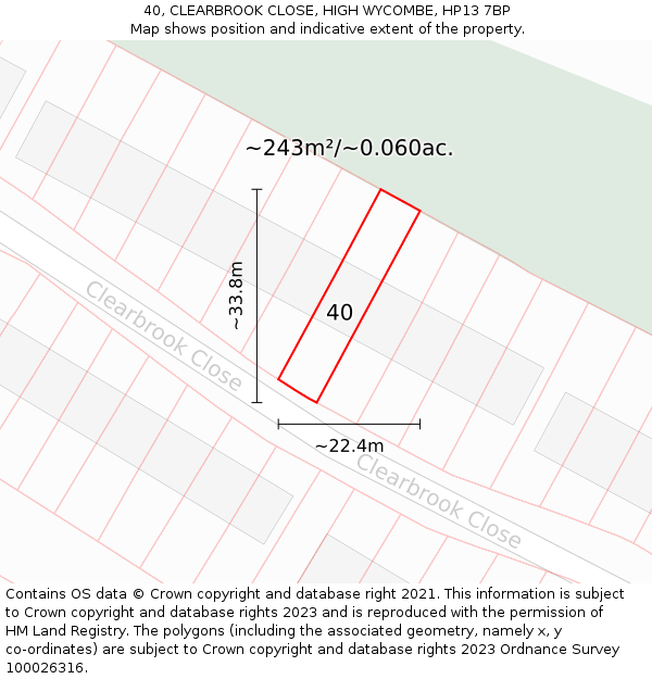 40, CLEARBROOK CLOSE, HIGH WYCOMBE, HP13 7BP: Plot and title map