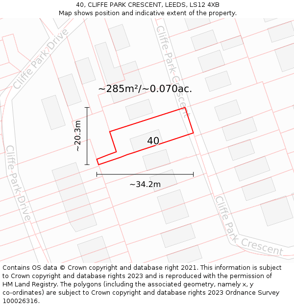 40, CLIFFE PARK CRESCENT, LEEDS, LS12 4XB: Plot and title map