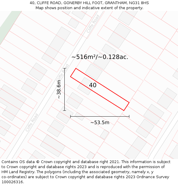 40, CLIFFE ROAD, GONERBY HILL FOOT, GRANTHAM, NG31 8HS: Plot and title map