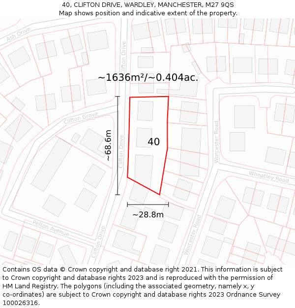 40, CLIFTON DRIVE, WARDLEY, MANCHESTER, M27 9QS: Plot and title map