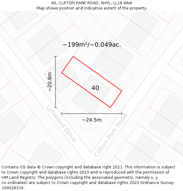 40, CLIFTON PARK ROAD, RHYL, LL18 4AW: Plot and title map