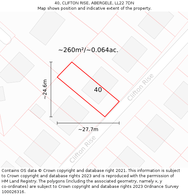 40, CLIFTON RISE, ABERGELE, LL22 7DN: Plot and title map