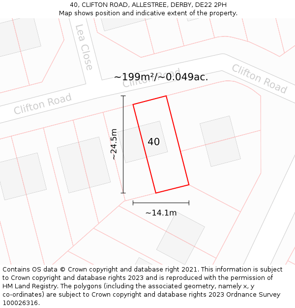 40, CLIFTON ROAD, ALLESTREE, DERBY, DE22 2PH: Plot and title map