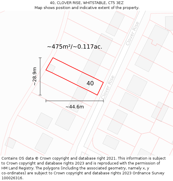 40, CLOVER RISE, WHITSTABLE, CT5 3EZ: Plot and title map