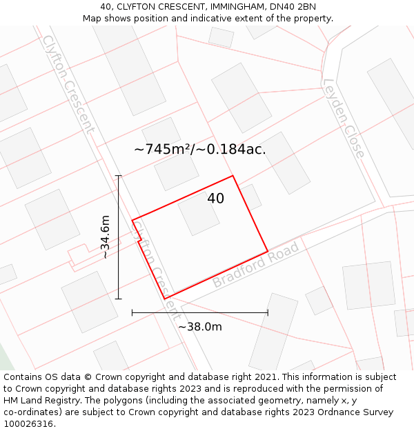 40, CLYFTON CRESCENT, IMMINGHAM, DN40 2BN: Plot and title map