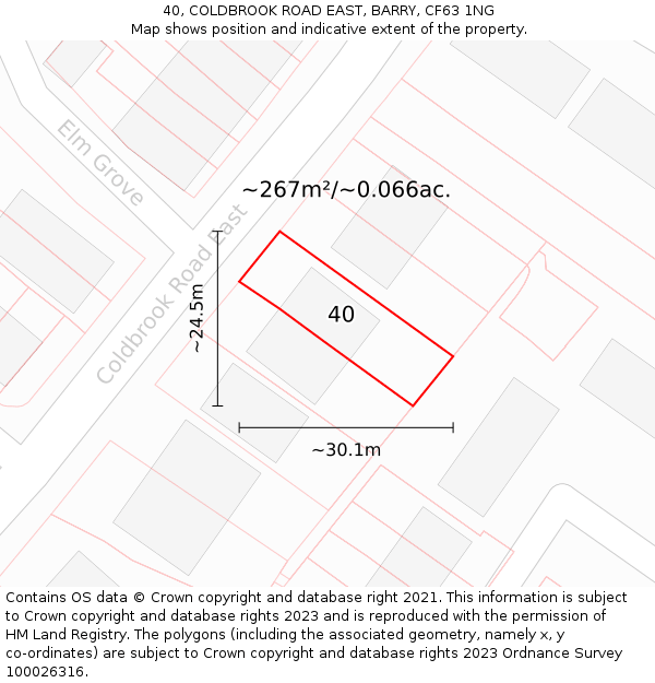 40, COLDBROOK ROAD EAST, BARRY, CF63 1NG: Plot and title map