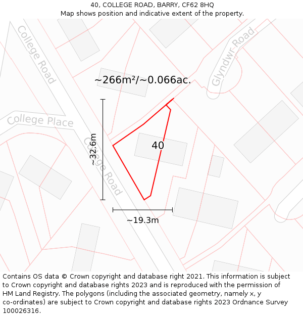 40, COLLEGE ROAD, BARRY, CF62 8HQ: Plot and title map