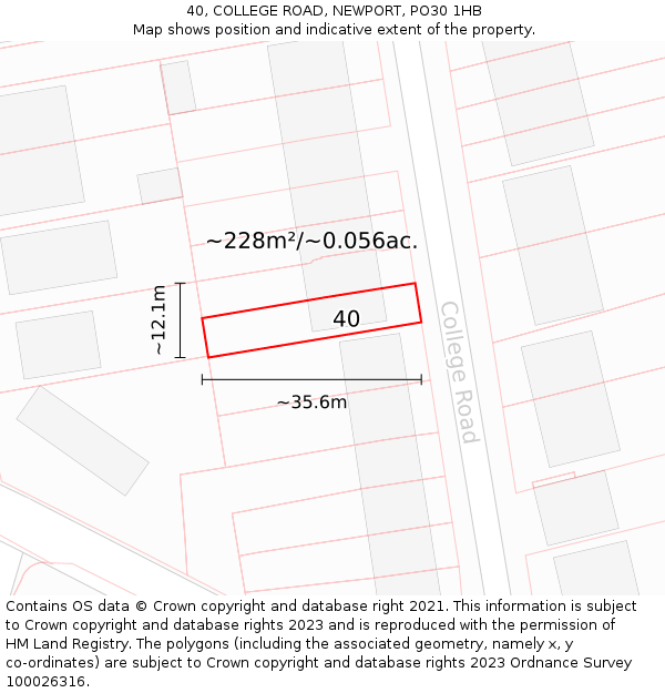 40, COLLEGE ROAD, NEWPORT, PO30 1HB: Plot and title map