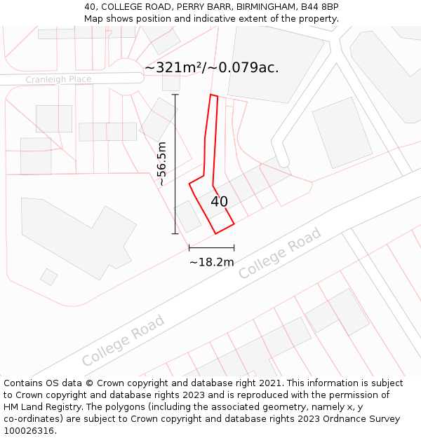 40, COLLEGE ROAD, PERRY BARR, BIRMINGHAM, B44 8BP: Plot and title map