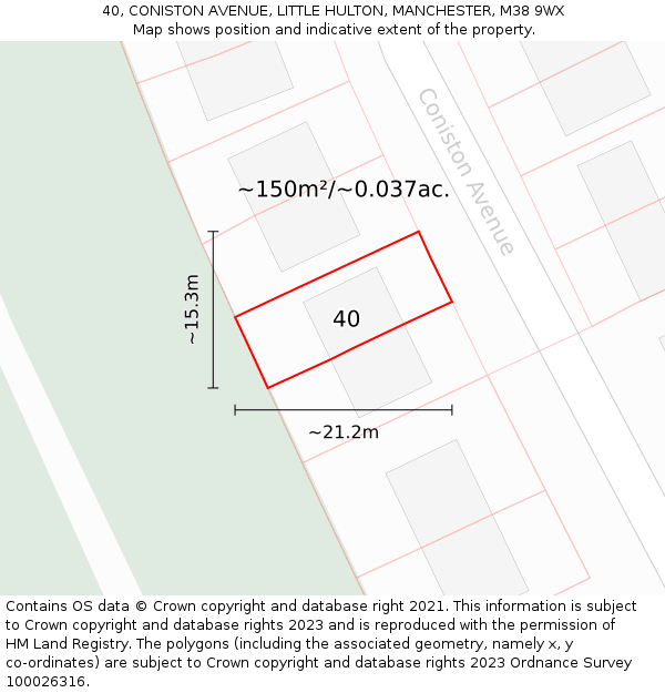 40, CONISTON AVENUE, LITTLE HULTON, MANCHESTER, M38 9WX: Plot and title map