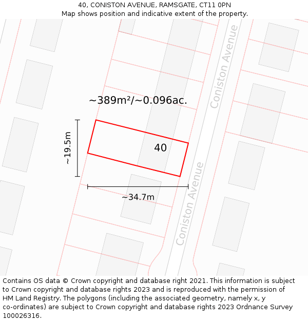 40, CONISTON AVENUE, RAMSGATE, CT11 0PN: Plot and title map