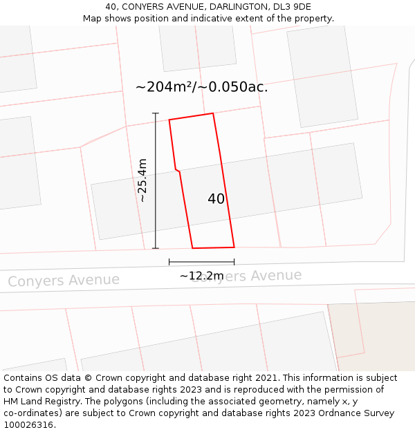 40, CONYERS AVENUE, DARLINGTON, DL3 9DE: Plot and title map