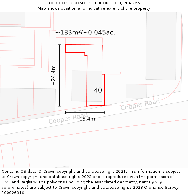 40, COOPER ROAD, PETERBOROUGH, PE4 7AN: Plot and title map