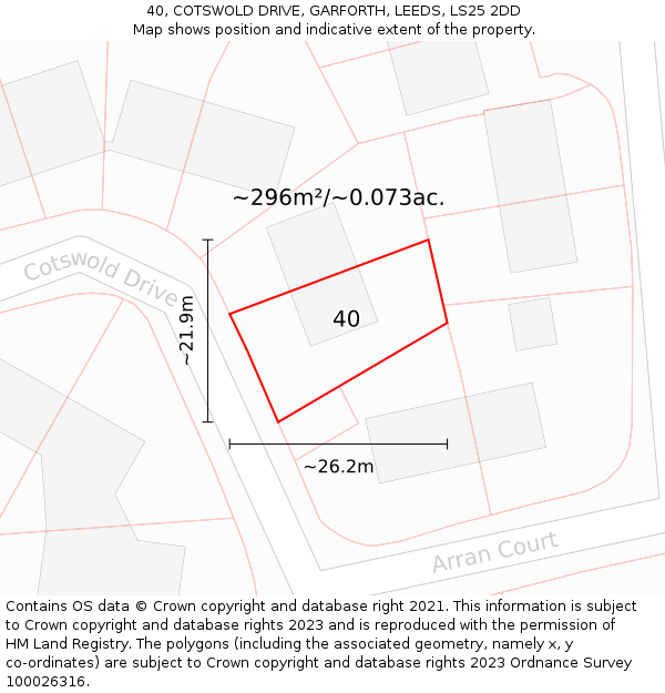 40, COTSWOLD DRIVE, GARFORTH, LEEDS, LS25 2DD: Plot and title map