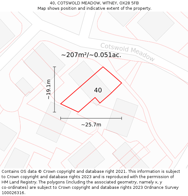 40, COTSWOLD MEADOW, WITNEY, OX28 5FB: Plot and title map