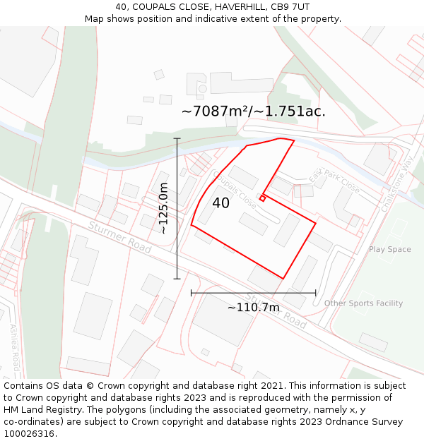 40, COUPALS CLOSE, HAVERHILL, CB9 7UT: Plot and title map