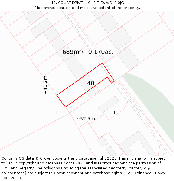 40, COURT DRIVE, LICHFIELD, WS14 0JG: Plot and title map