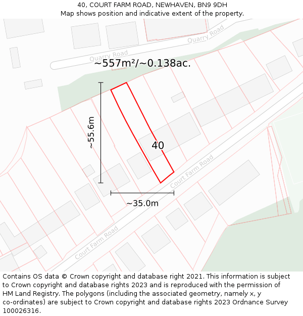 40, COURT FARM ROAD, NEWHAVEN, BN9 9DH: Plot and title map