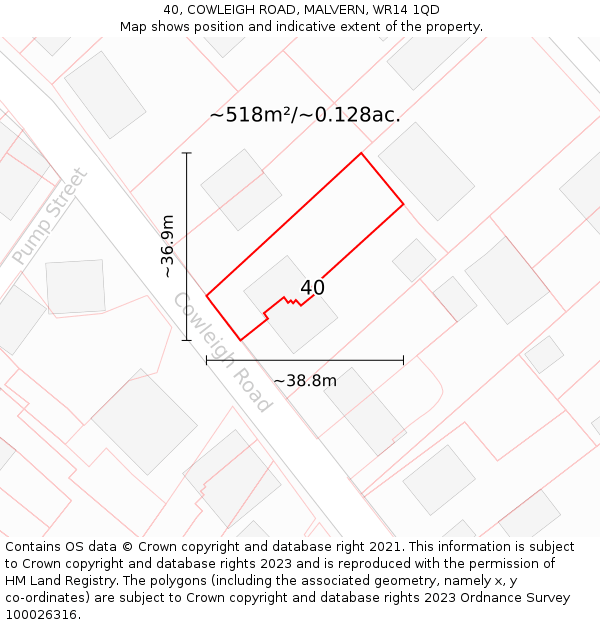 40, COWLEIGH ROAD, MALVERN, WR14 1QD: Plot and title map