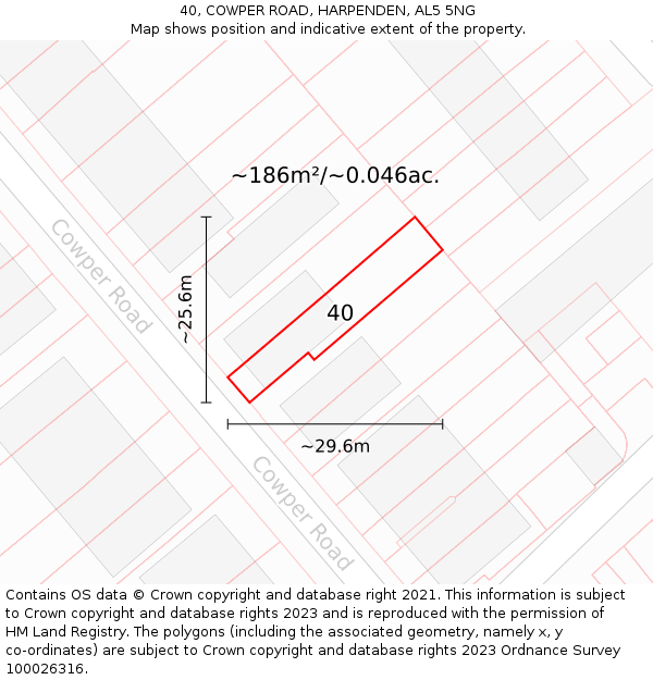 40, COWPER ROAD, HARPENDEN, AL5 5NG: Plot and title map