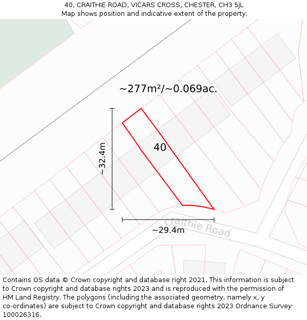 40, CRAITHIE ROAD, VICARS CROSS, CHESTER, CH3 5JL: Plot and title map