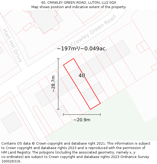 40, CRAWLEY GREEN ROAD, LUTON, LU2 0QX: Plot and title map