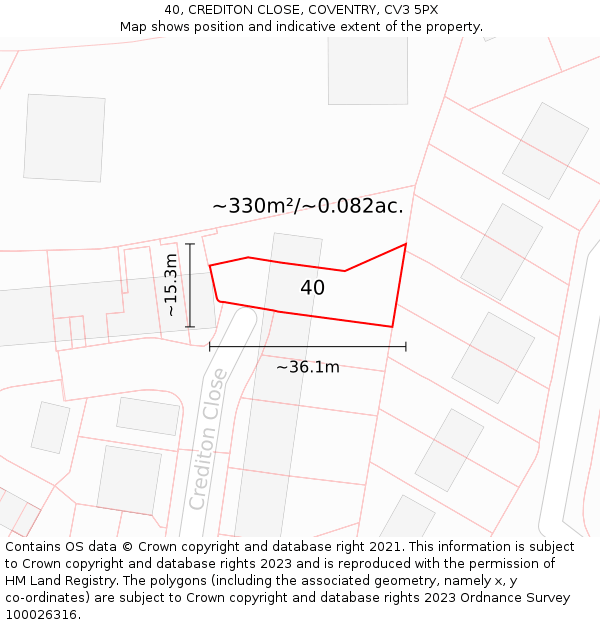 40, CREDITON CLOSE, COVENTRY, CV3 5PX: Plot and title map