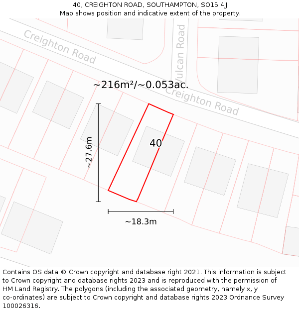 40, CREIGHTON ROAD, SOUTHAMPTON, SO15 4JJ: Plot and title map