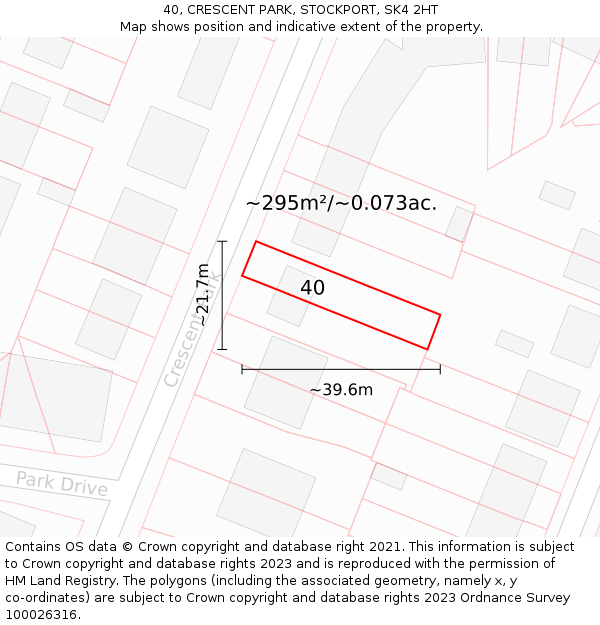 40, CRESCENT PARK, STOCKPORT, SK4 2HT: Plot and title map