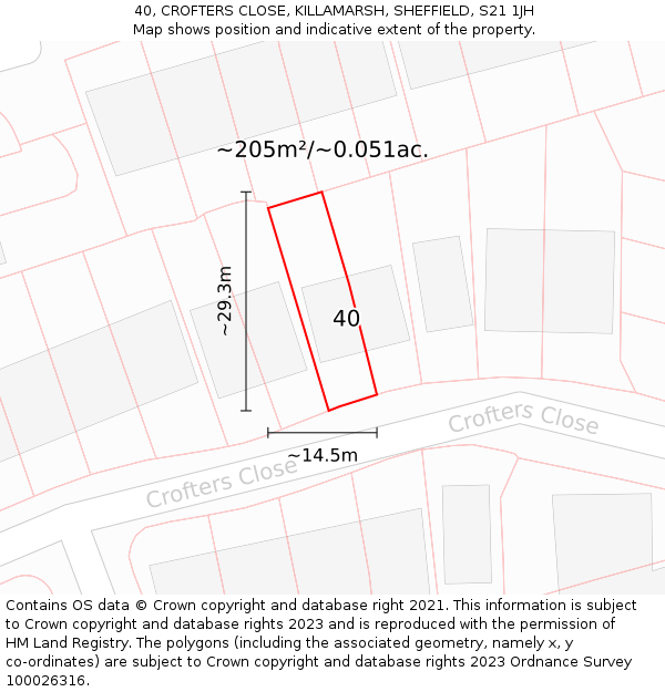 40, CROFTERS CLOSE, KILLAMARSH, SHEFFIELD, S21 1JH: Plot and title map