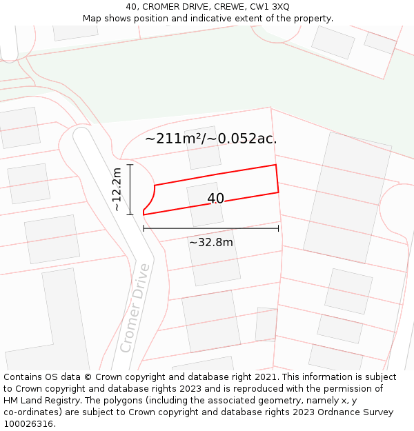 40, CROMER DRIVE, CREWE, CW1 3XQ: Plot and title map