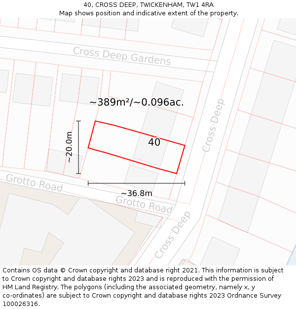 40, CROSS DEEP, TWICKENHAM, TW1 4RA: Plot and title map