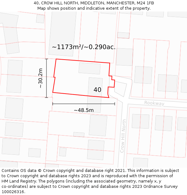 40, CROW HILL NORTH, MIDDLETON, MANCHESTER, M24 1FB: Plot and title map