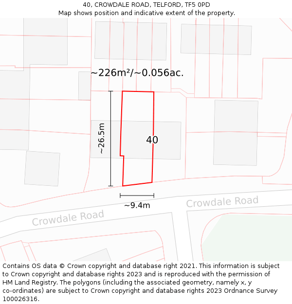 40, CROWDALE ROAD, TELFORD, TF5 0PD: Plot and title map