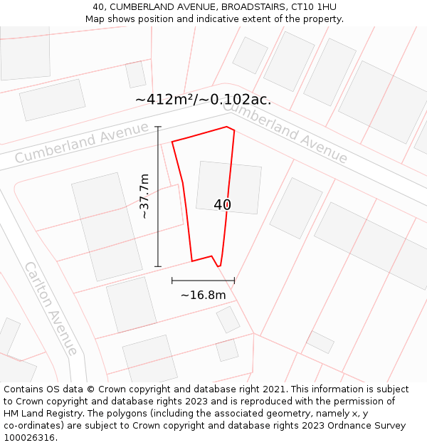 40, CUMBERLAND AVENUE, BROADSTAIRS, CT10 1HU: Plot and title map