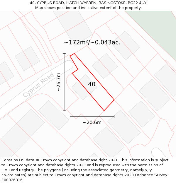 40, CYPRUS ROAD, HATCH WARREN, BASINGSTOKE, RG22 4UY: Plot and title map