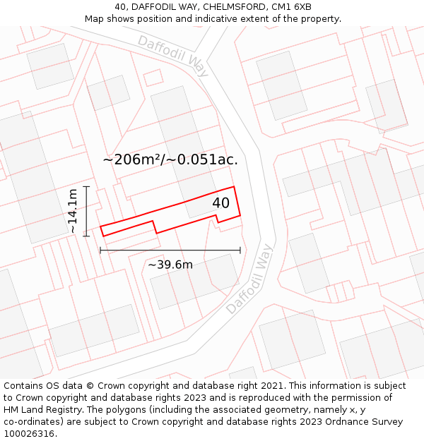 40, DAFFODIL WAY, CHELMSFORD, CM1 6XB: Plot and title map