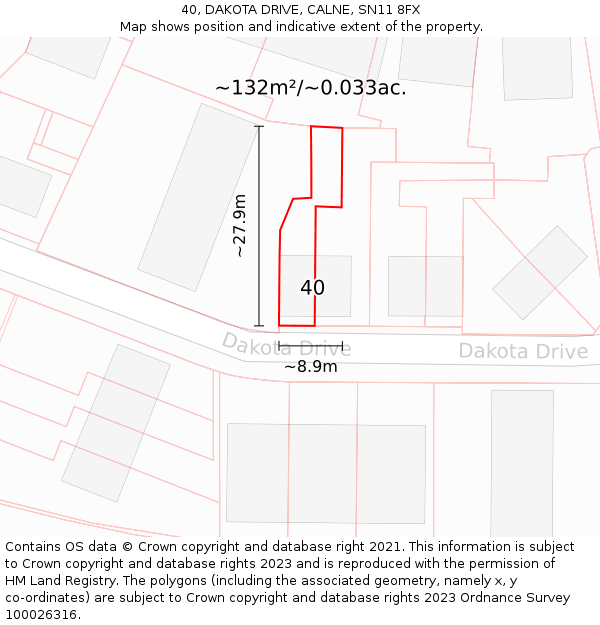 40, DAKOTA DRIVE, CALNE, SN11 8FX: Plot and title map