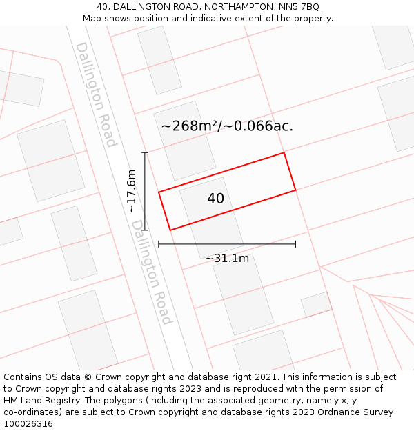 40, DALLINGTON ROAD, NORTHAMPTON, NN5 7BQ: Plot and title map