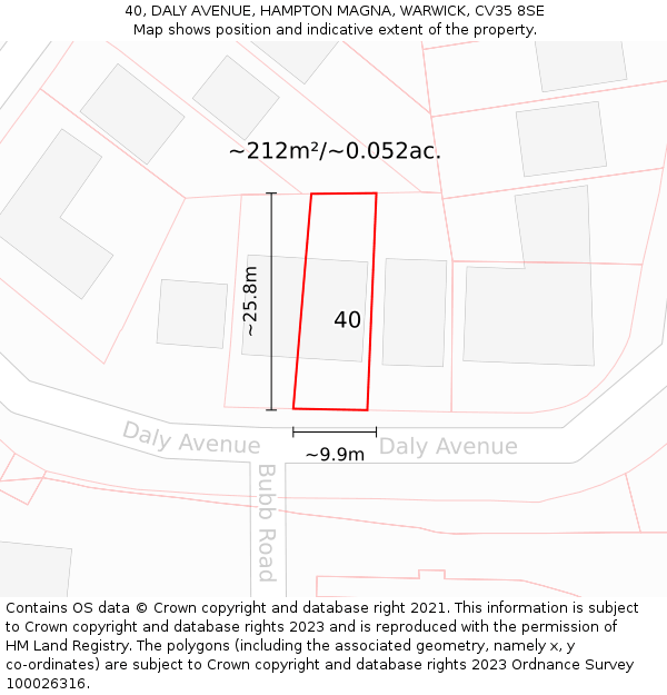 40, DALY AVENUE, HAMPTON MAGNA, WARWICK, CV35 8SE: Plot and title map