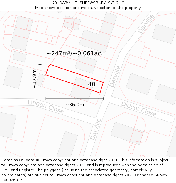 40, DARVILLE, SHREWSBURY, SY1 2UG: Plot and title map